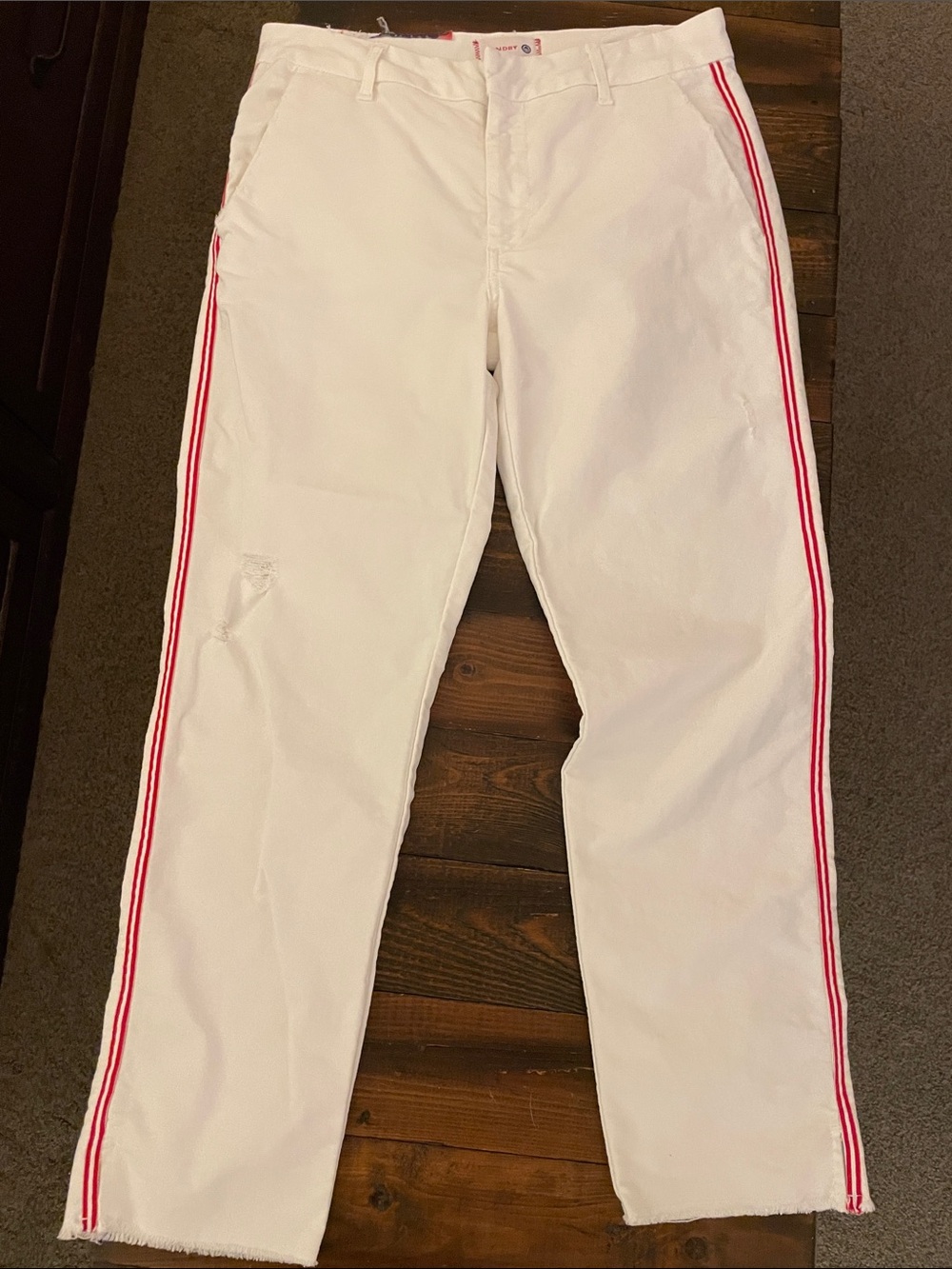 Sundry White Straight-Leg Jeans with Red Side Stripes